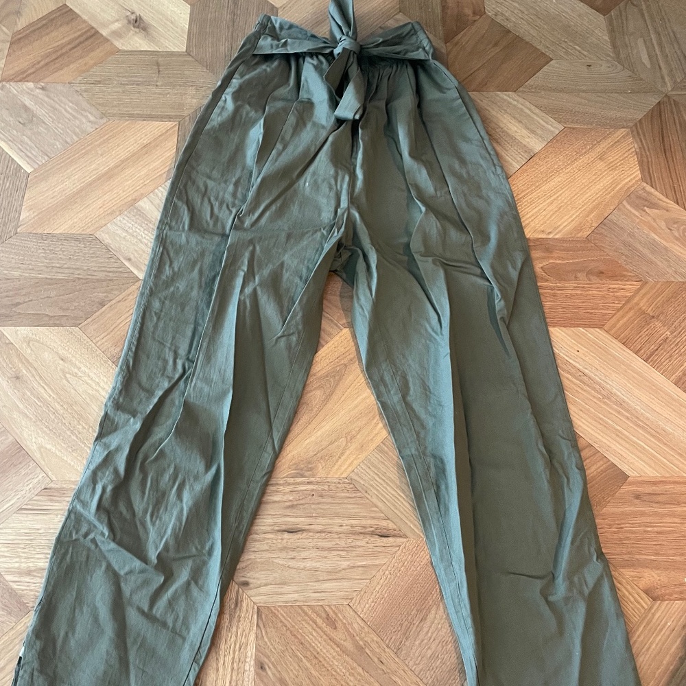 Zara basic olive green trousers with front tie